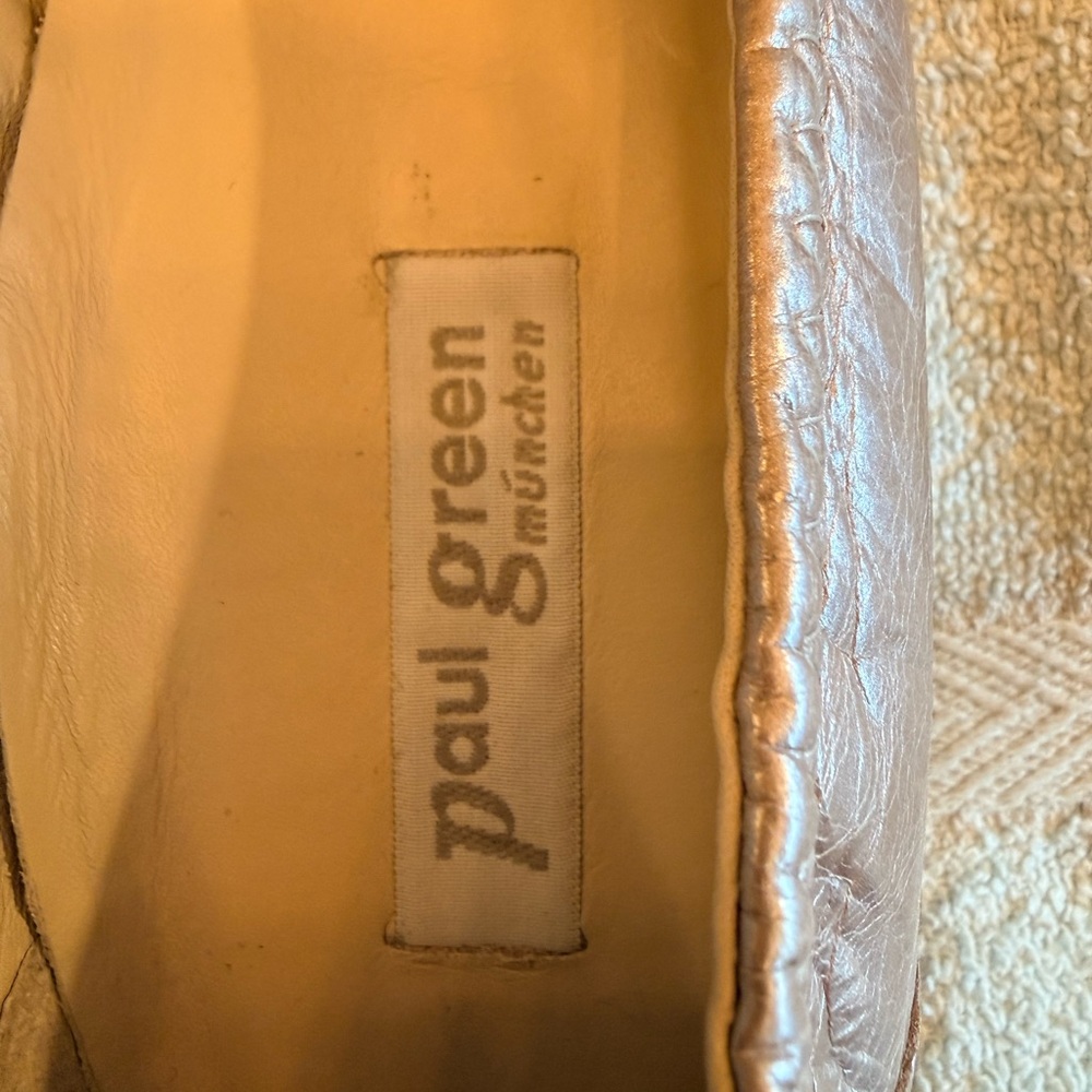 Paul Green Metallic Bronze Leather‎ Ballet Flats Rosette Toe Comfort Shoe - Picture 4 of 5